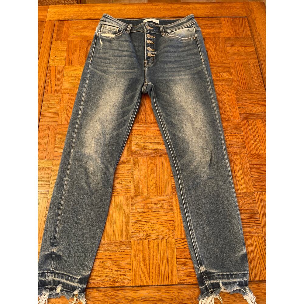 Women’s High-Rise Button-Fly Washed Blue Jeans